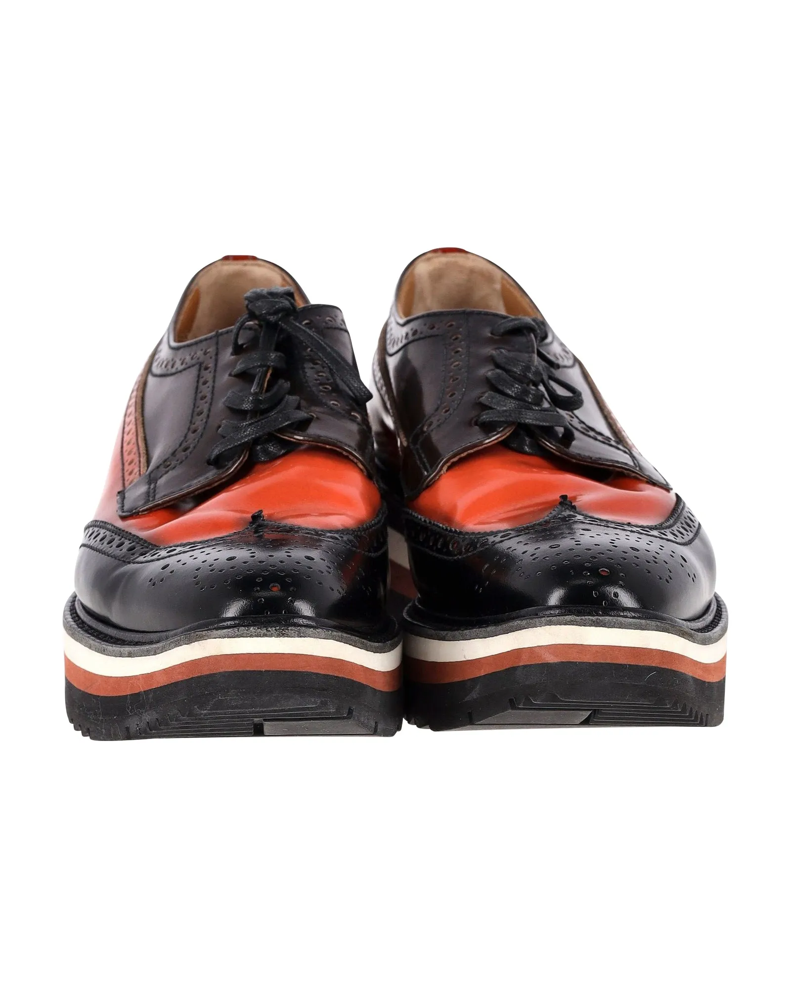 Prada Flatform Derby Brogue Lace Up in Black Leather