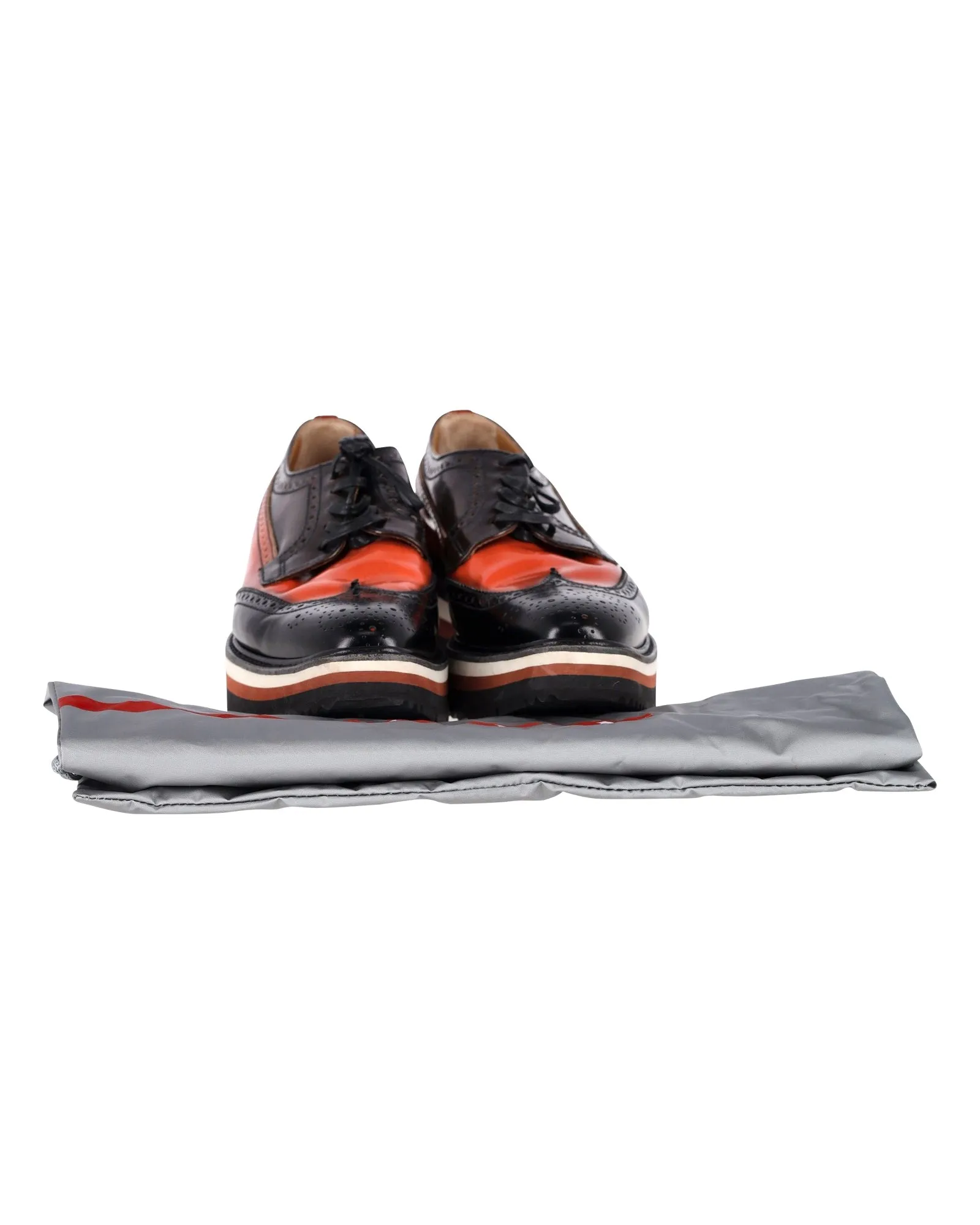 Prada Flatform Derby Brogue Lace Up in Black Leather