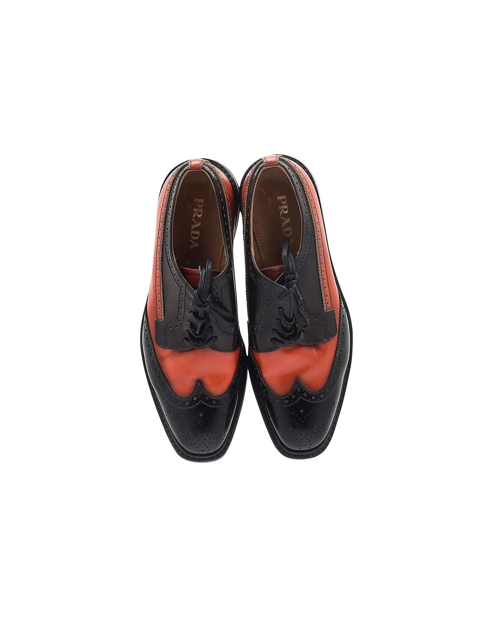 Prada Flatform Derby Brogue Lace Up in Black Leather