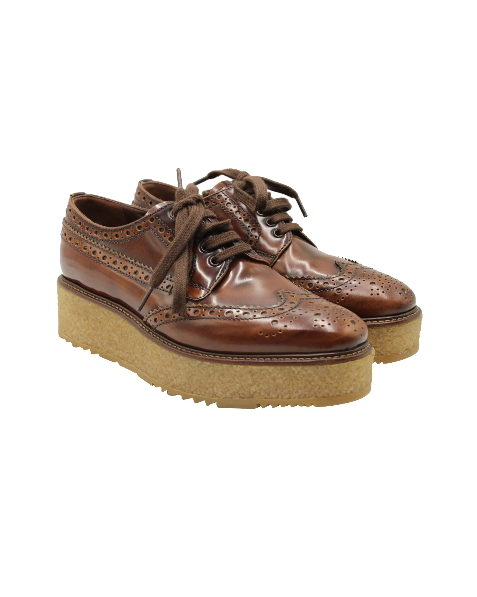 Prada Platform Derby Shoes in Brown Leather