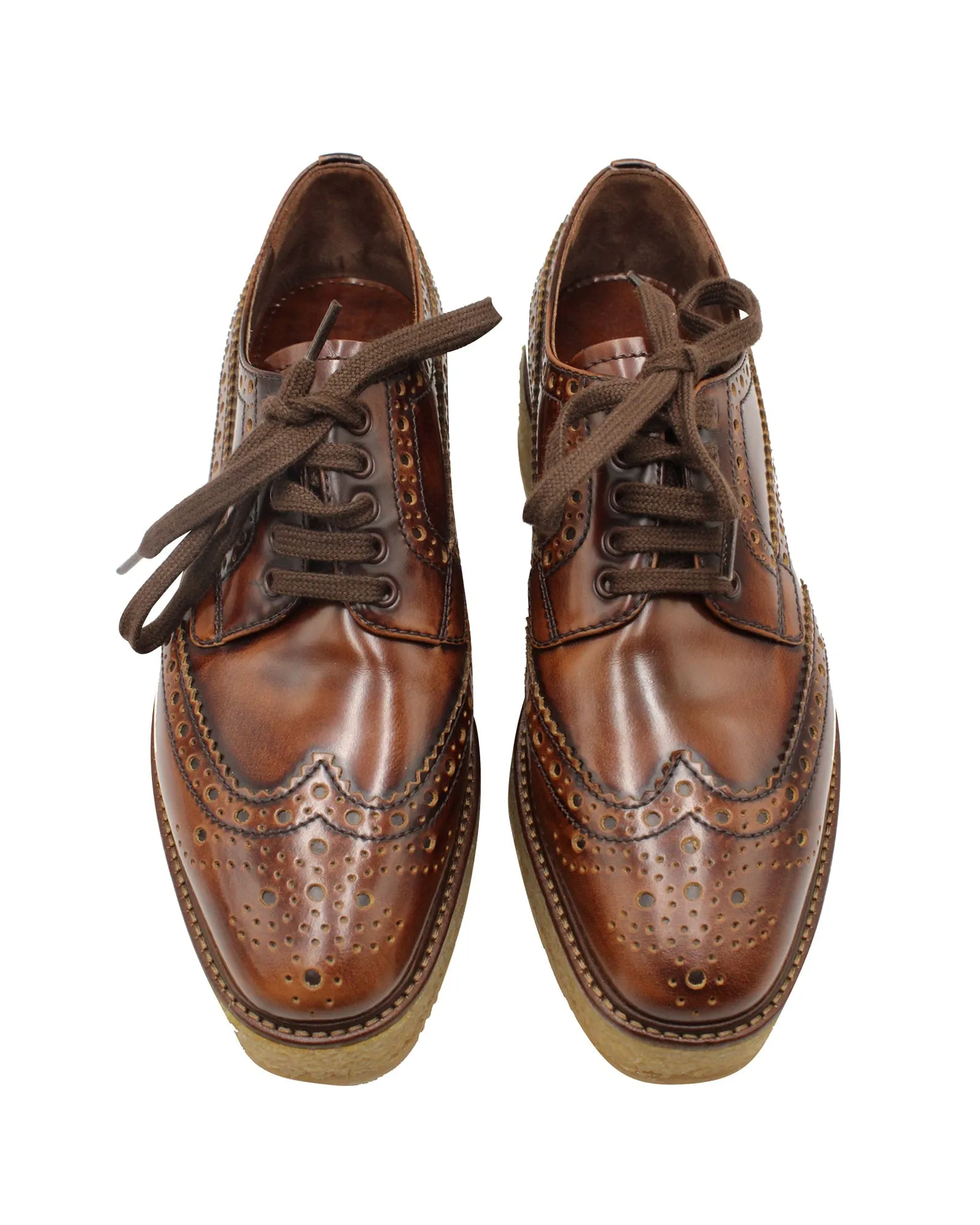 Prada Platform Derby Shoes in Brown Leather