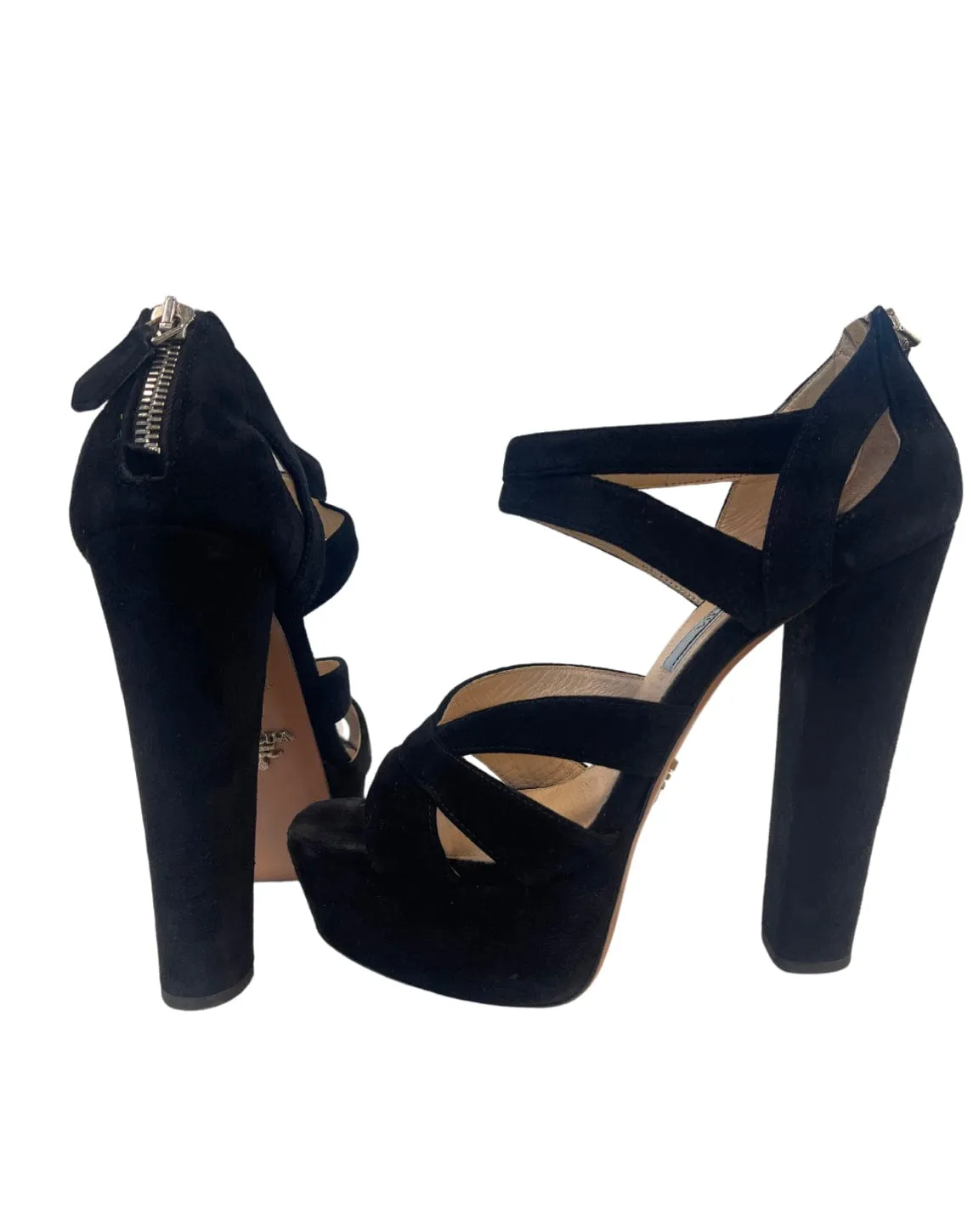 Prada Suede Strap Peep Toe Heels