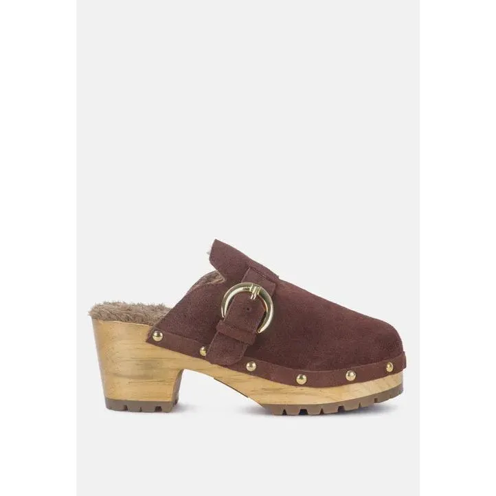 Prunus Buckled Suede Mule Clogs
