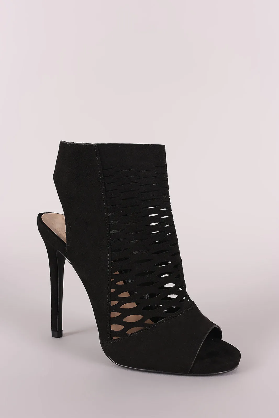 Qupid Suede Perforated Stiletto Mule Heel