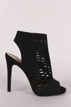 Qupid Suede Perforated Stiletto Mule Heel