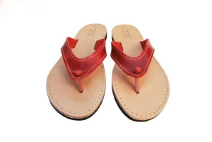 Red wide strap flip flops sandals