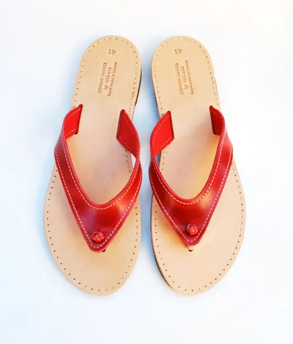 Red wide strap flip flops sandals