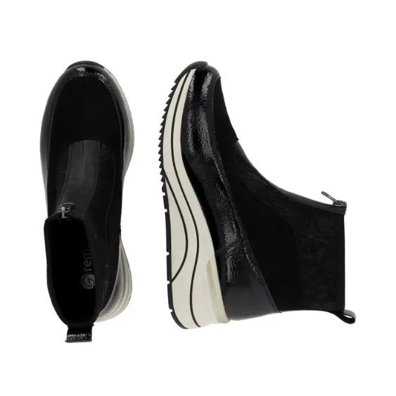 Remonte Black and White Wedge Ankle Boot