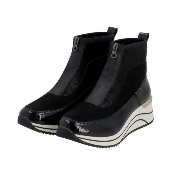 Remonte Black and White Wedge Ankle Boot