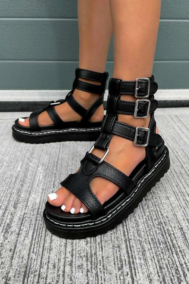 RENEGADE Chunky Buckle Gladiator Sandals - Black