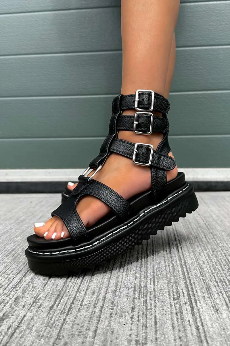 RENEGADE Chunky Buckle Gladiator Sandals - Black