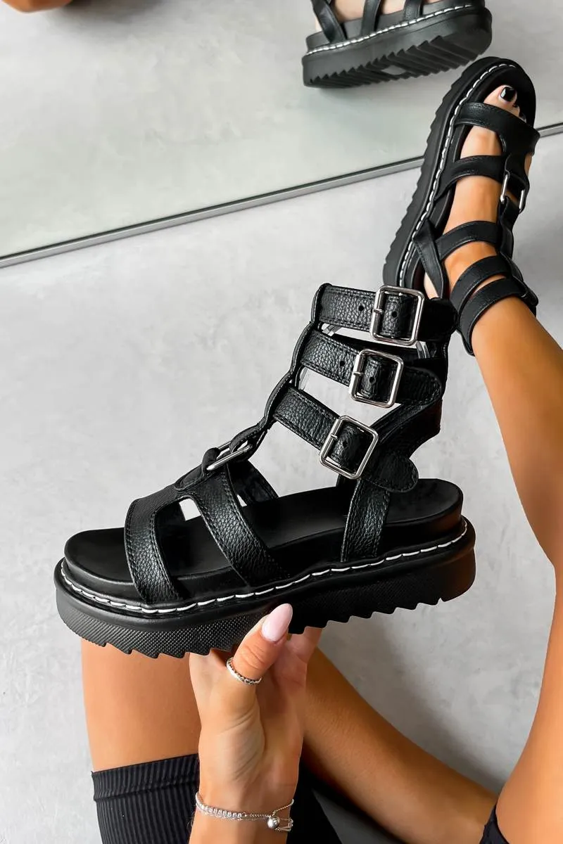 RENEGADE Chunky Buckle Gladiator Sandals - Black