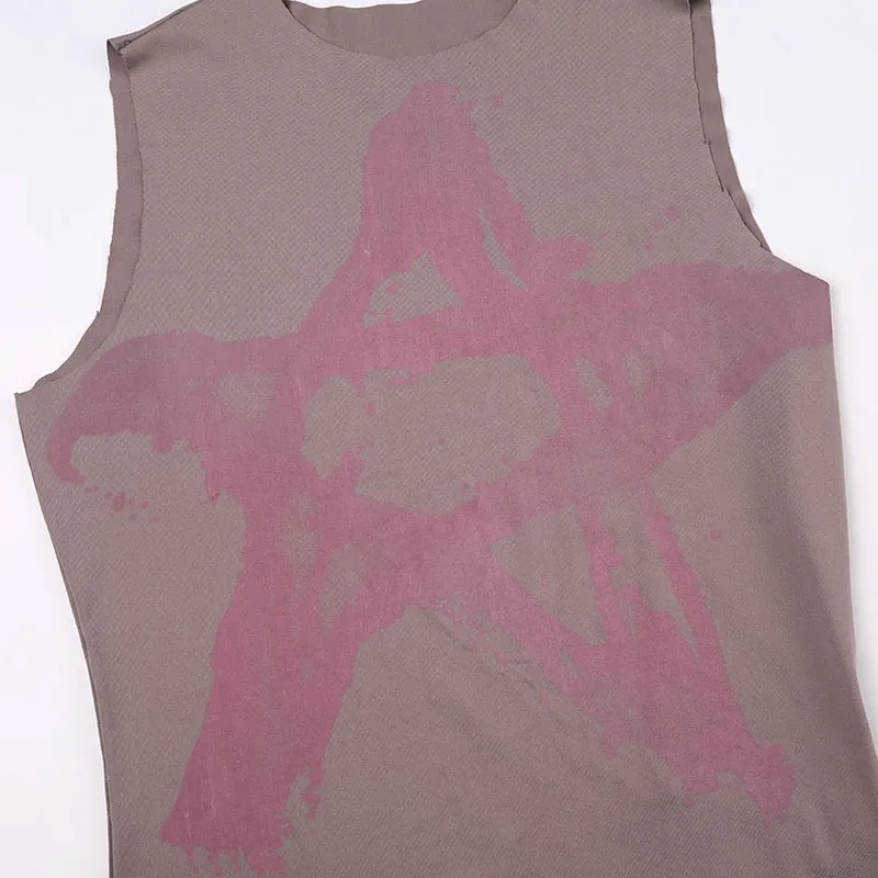 Retro Printed Sleeveless Star Cute Top