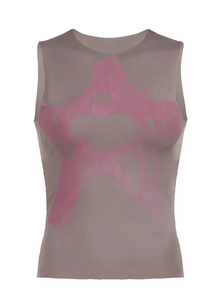Retro Printed Sleeveless Star Cute Top