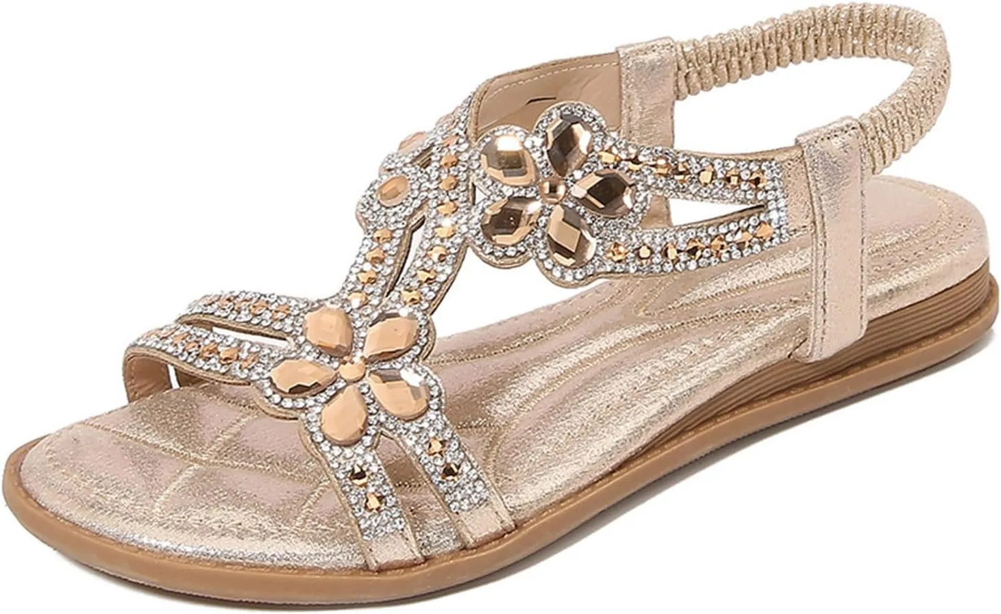 Rhinestone Sandals for Women Comfortable Spring Shoes 2025 Elastic Ankle Strap Lightweight Strappy Platform Sandals