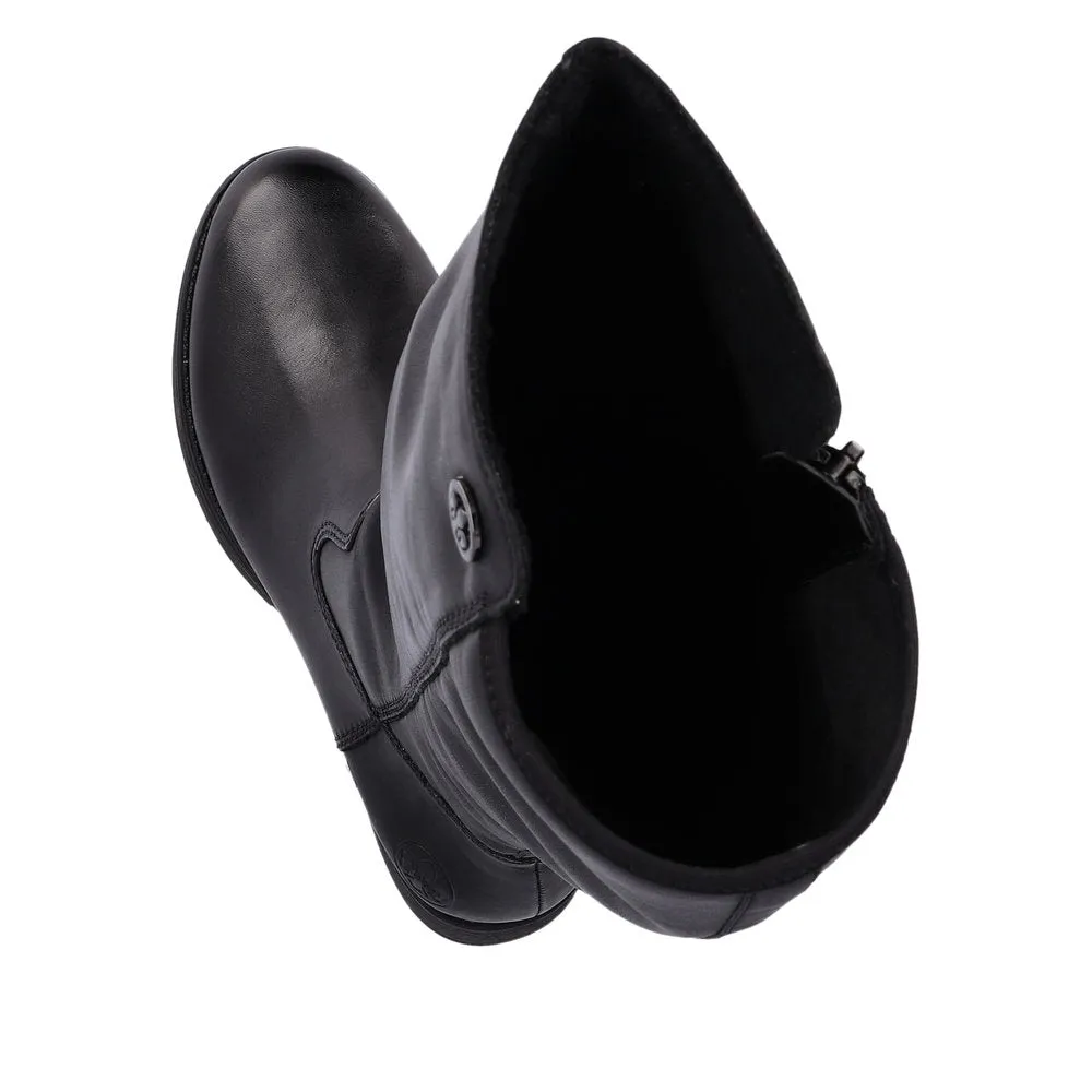 Rieker Z9591-01 Ladies Black Leather Side Zip Knee High Boots