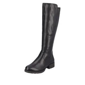 Rieker Z9591-01 Ladies Black Leather Side Zip Knee High Boots