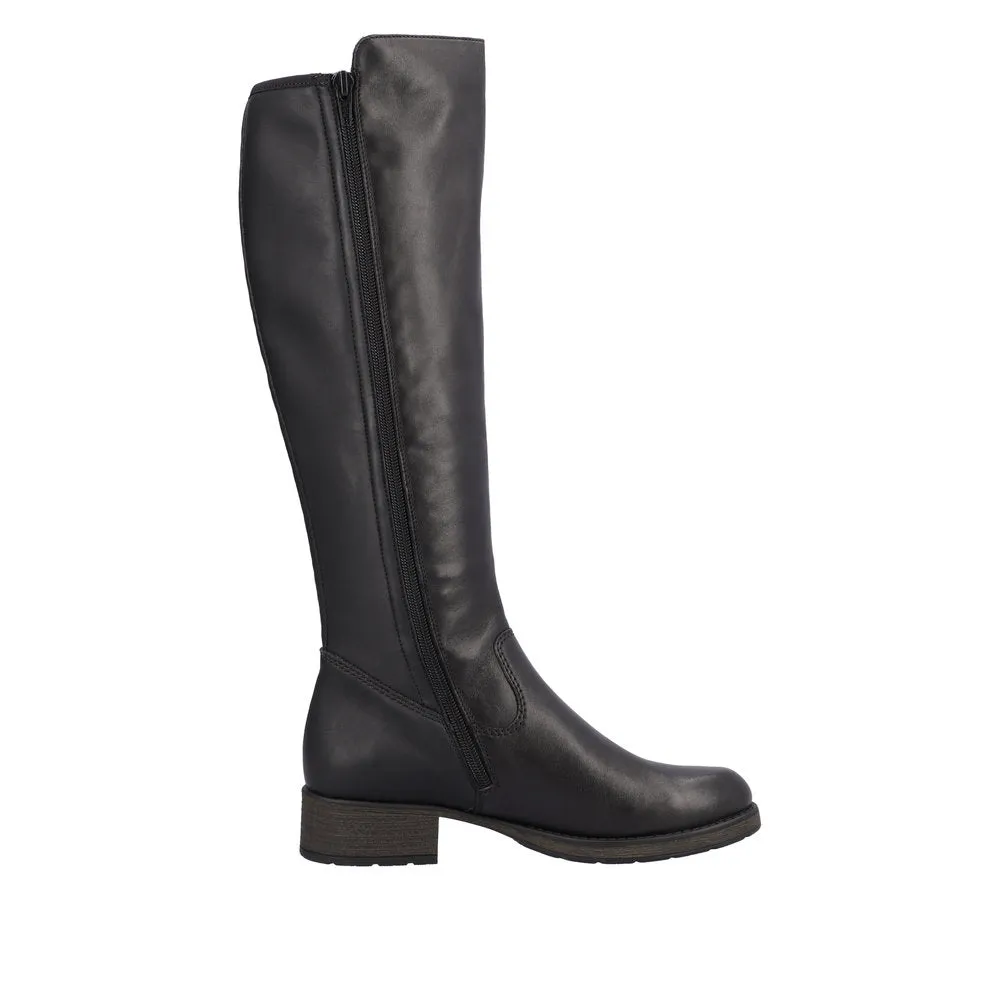 Rieker Z9591-01 Ladies Black Leather Side Zip Knee High Boots