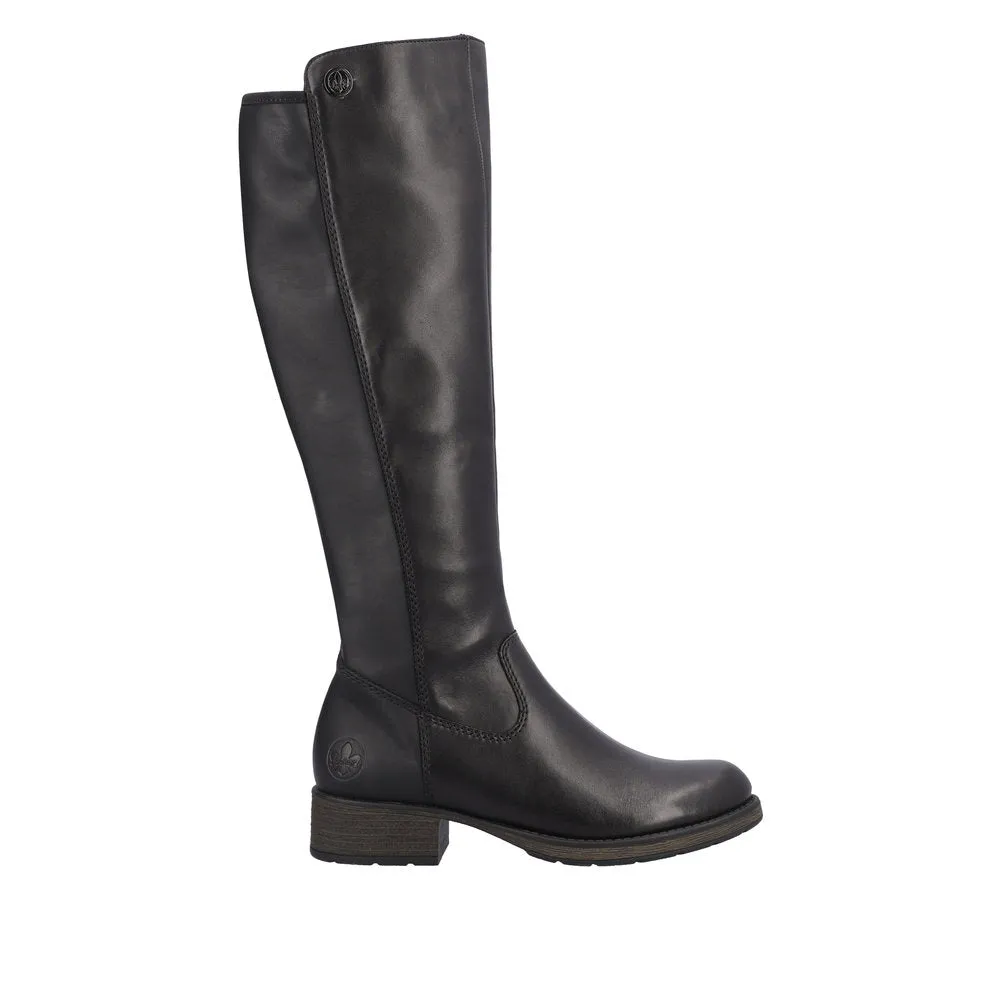 Rieker Z9591-01 Ladies Black Leather Side Zip Knee High Boots