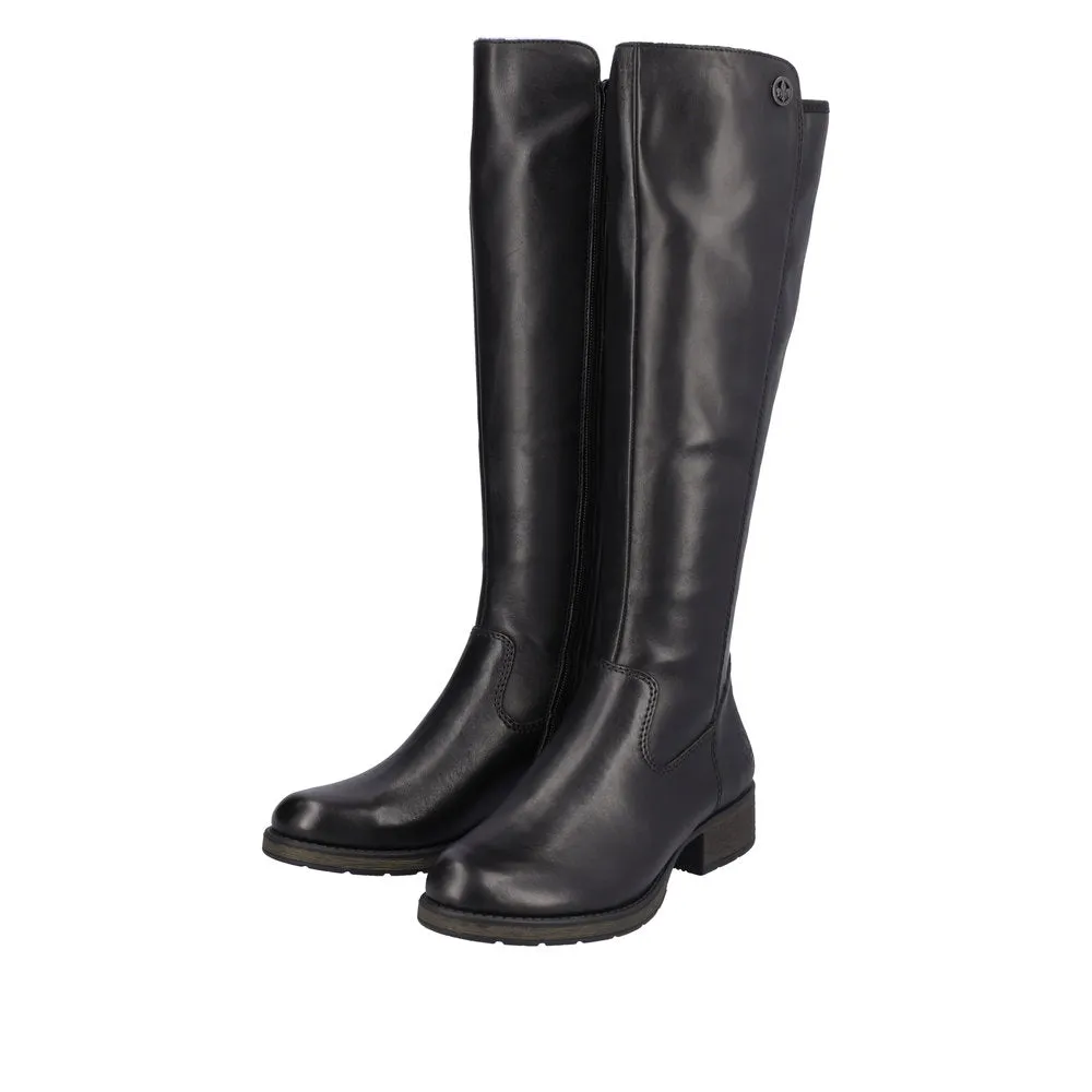 Rieker Z9591-01 Ladies Black Leather Side Zip Knee High Boots