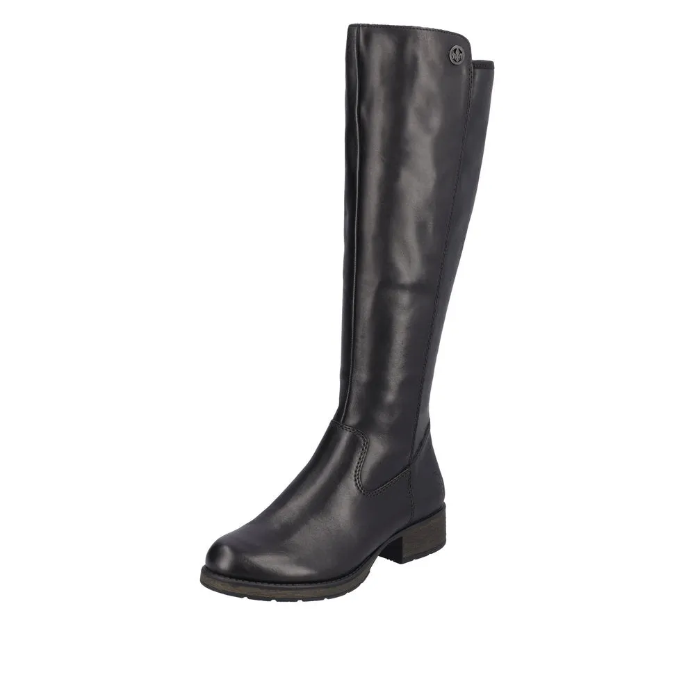 Rieker Z9591-01 Ladies Black Leather Side Zip Knee High Boots