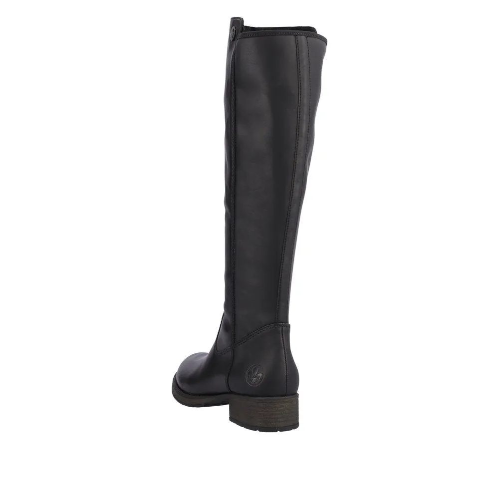 Rieker Z9591-01 Ladies Black Leather Side Zip Knee High Boots