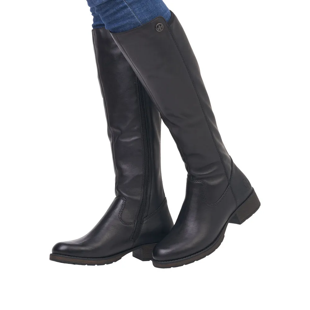 Rieker Z9591-01 Ladies Black Leather Side Zip Knee High Boots