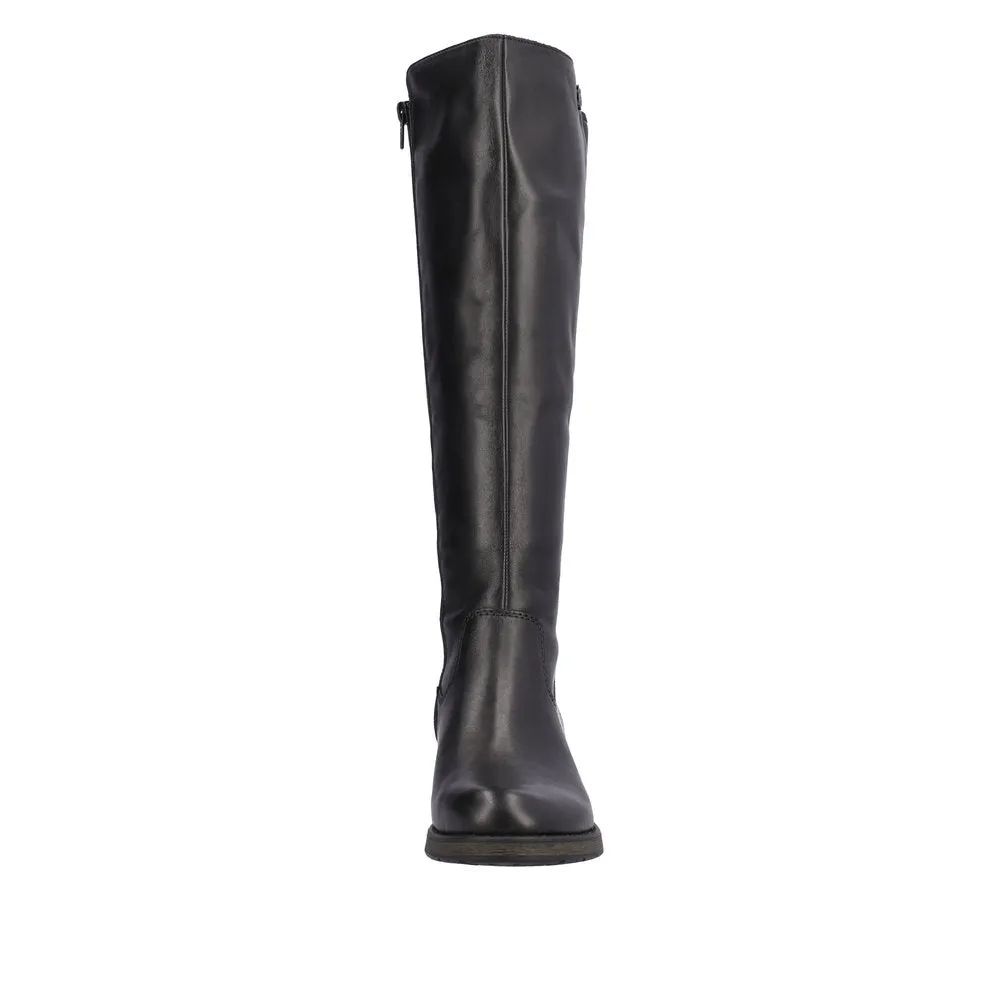 Rieker Z9591-01 Ladies Black Leather Side Zip Knee High Boots
