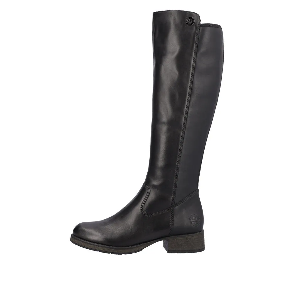 Rieker Z9591-01 Ladies Black Leather Side Zip Knee High Boots