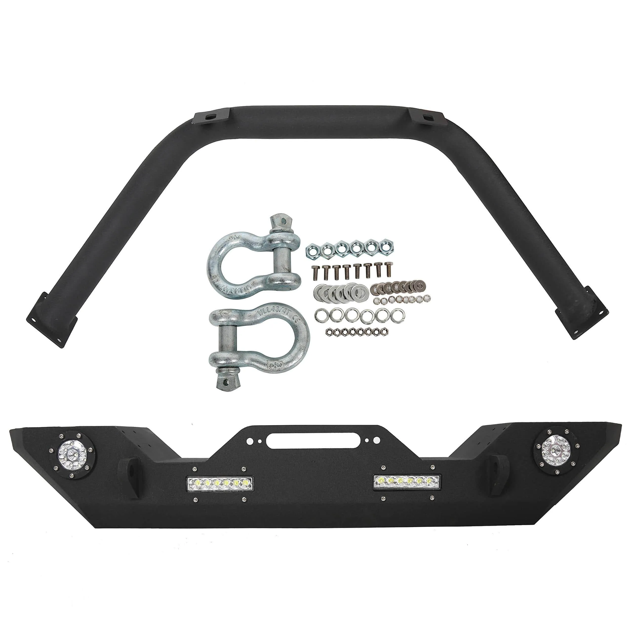 Rock Crawler Front Bumper w/LEDLight Winch Plate Black Textured for 2007-2019 Jeep Wrangler JK Wiring (Harness is Included)