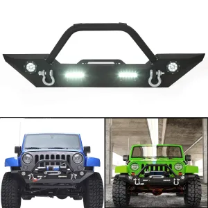Rock Crawler Front Bumper w/LEDLight Winch Plate Black Textured for 2007-2019 Jeep Wrangler JK Wiring (Harness is Included)