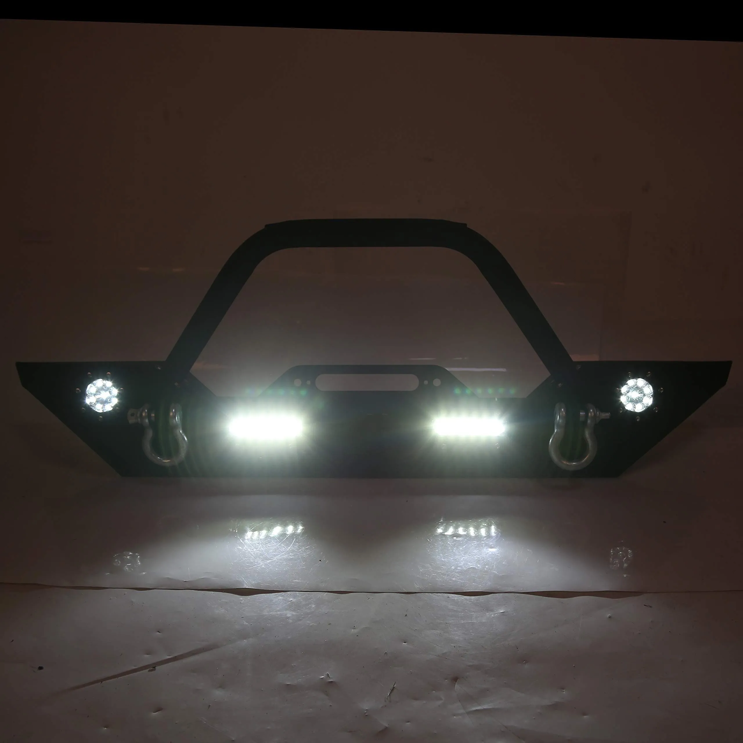 Rock Crawler Front Bumper w/LEDLight Winch Plate Black Textured for 2007-2019 Jeep Wrangler JK Wiring (Harness is Included)