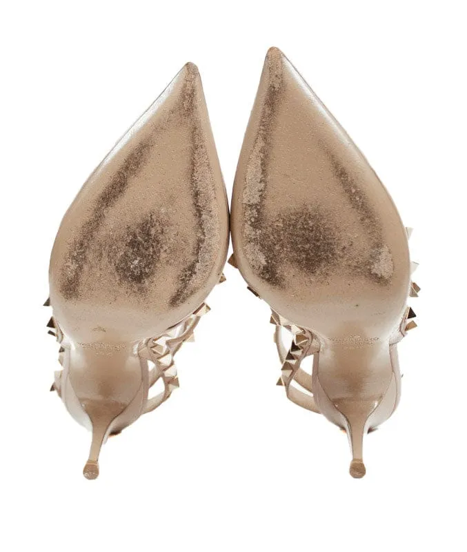 Rockstud Accent Leather T-Strap Pumps