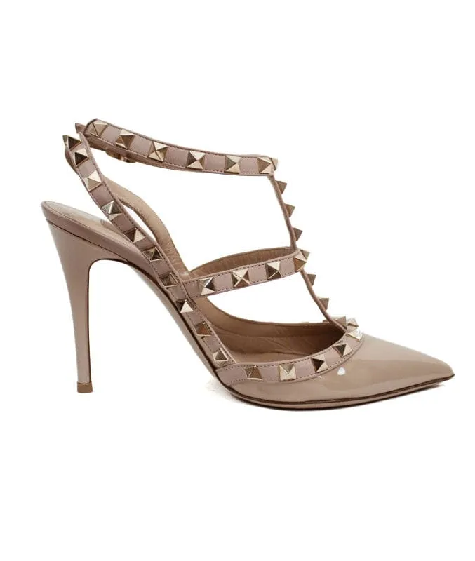 Rockstud Accent Leather T-Strap Pumps