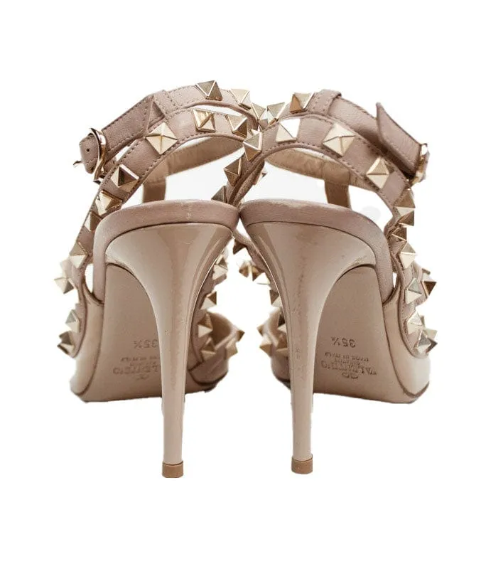 Rockstud Accent Leather T-Strap Pumps