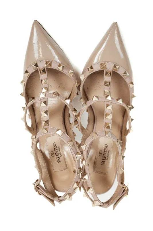 Rockstud Accent Leather T-Strap Pumps