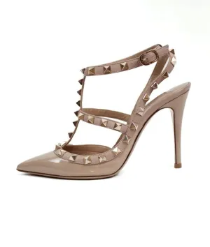 Rockstud Accent Leather T-Strap Pumps