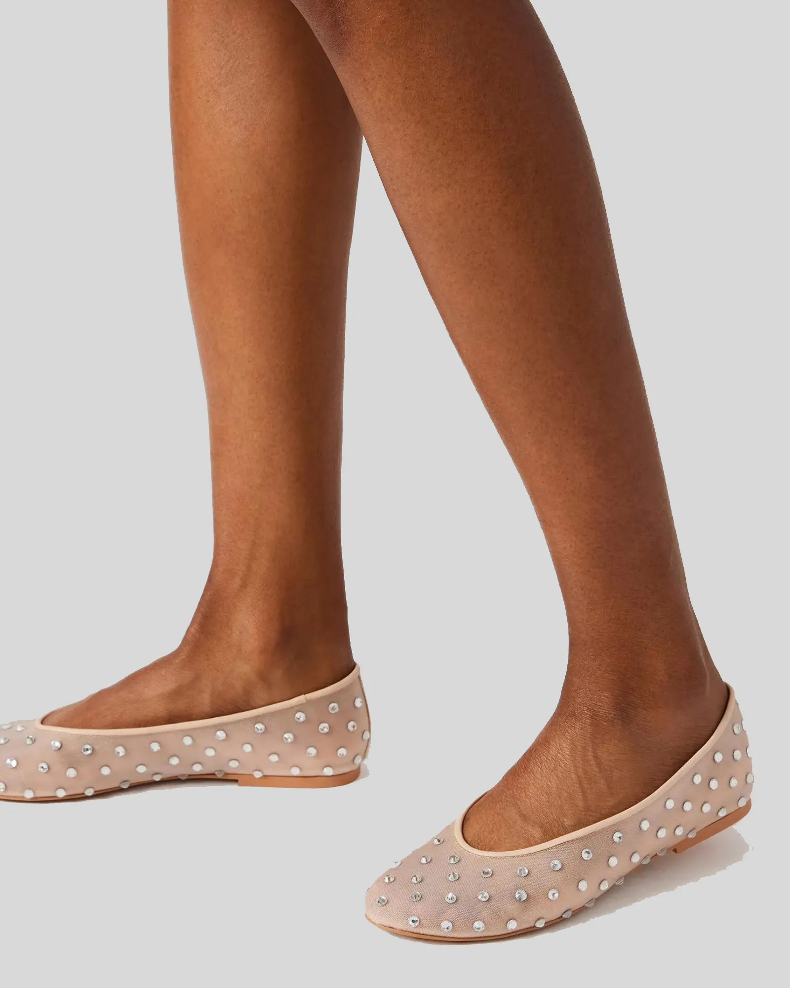 Rosa Rhinestone Embellished Mesh Ballet Flats In Apricot