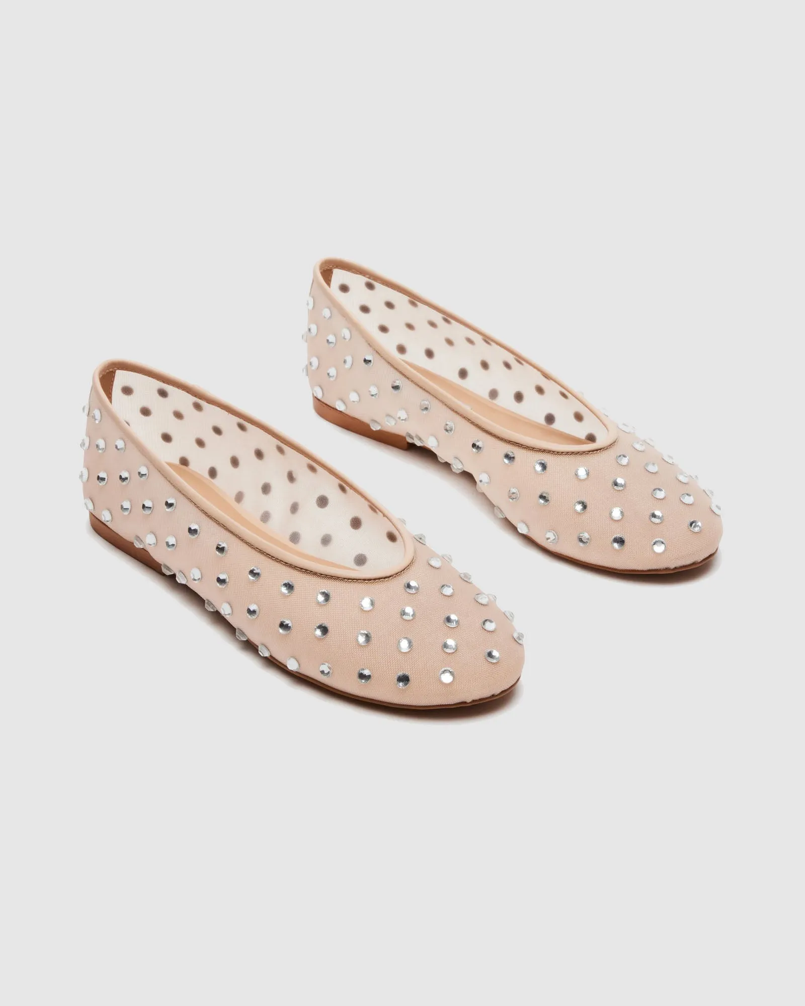 Rosa Rhinestone Embellished Mesh Ballet Flats In Apricot