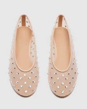 Rosa Rhinestone Embellished Mesh Ballet Flats In Apricot