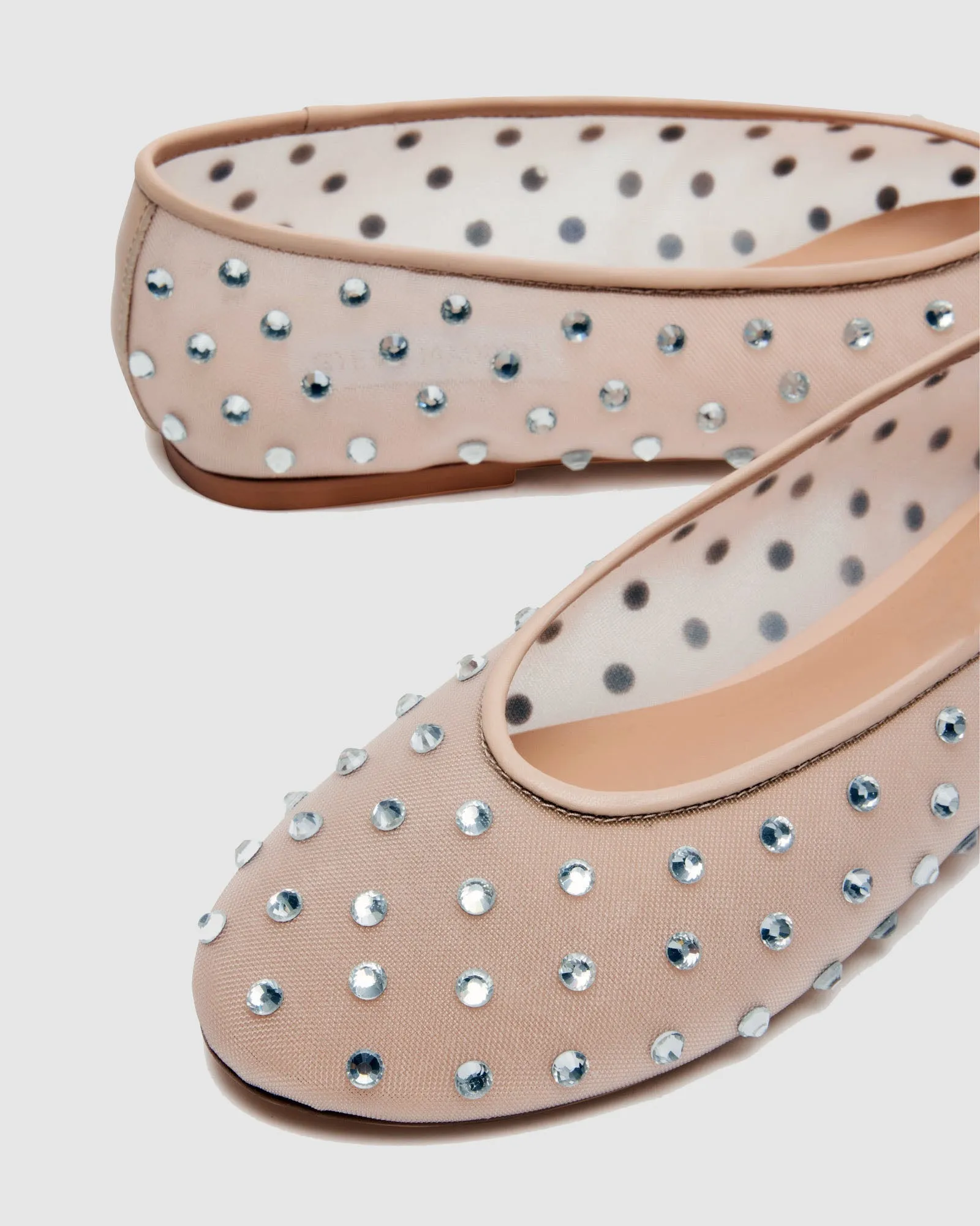 Rosa Rhinestone Embellished Mesh Ballet Flats In Apricot