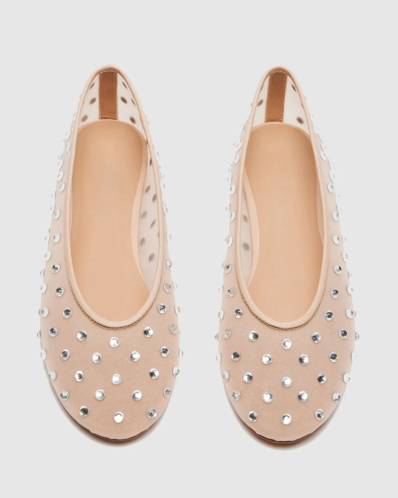 Rosa Rhinestone Embellished Mesh Ballet Flats In Apricot