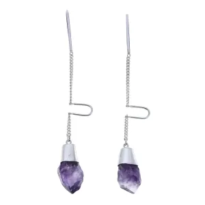 ROUGH AMETHYST CRYSTAL PULL THROUGH EARRINGS - SILVER