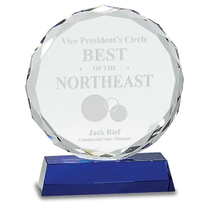 Round Facet Crystal on Blue Pedestal Base