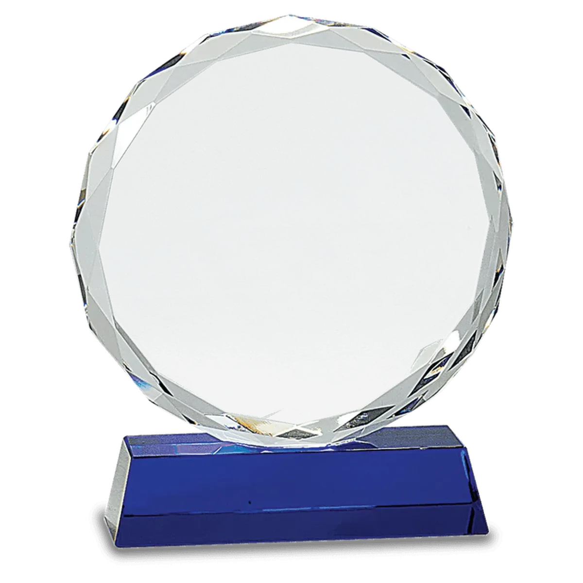 Round Facet Crystal on Blue Pedestal Base