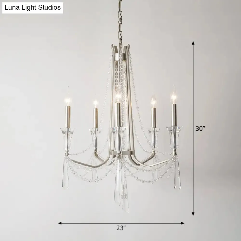 Rustic Nickel Candlestick Chandelier: Pendant Light with Crystal Detailing
