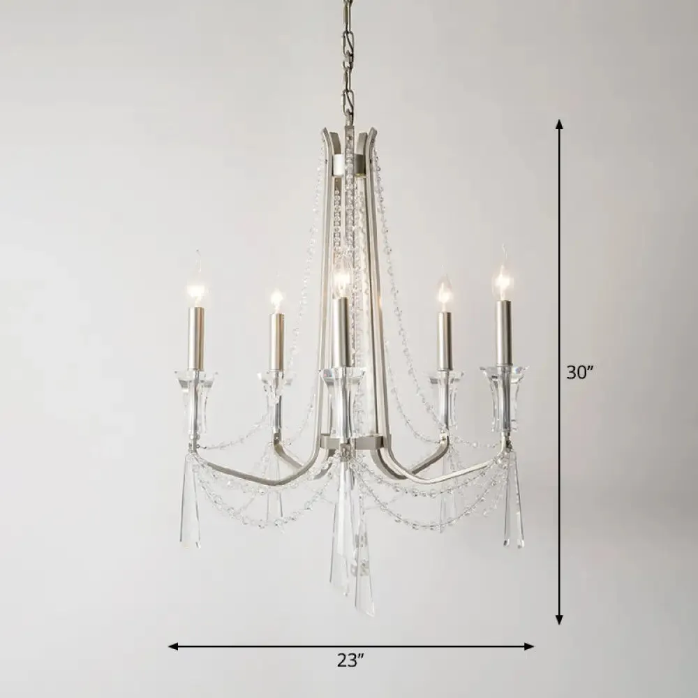 Rustic Nickel Candlestick Chandelier: Pendant Light with Crystal Detailing