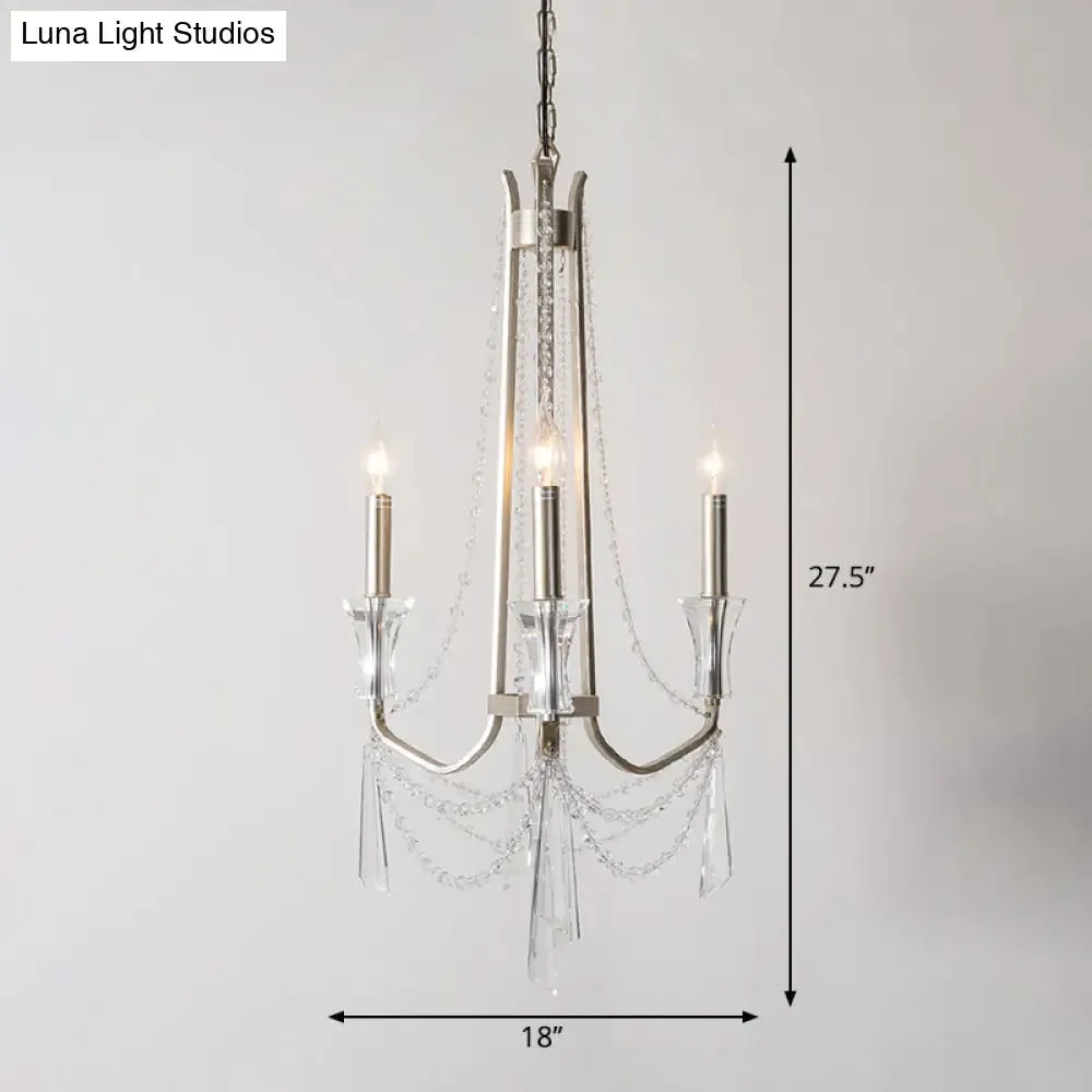 Rustic Nickel Candlestick Chandelier: Pendant Light with Crystal Detailing
