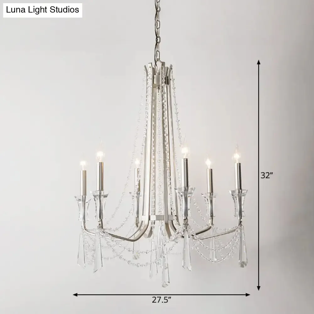 Rustic Nickel Candlestick Chandelier: Pendant Light with Crystal Detailing