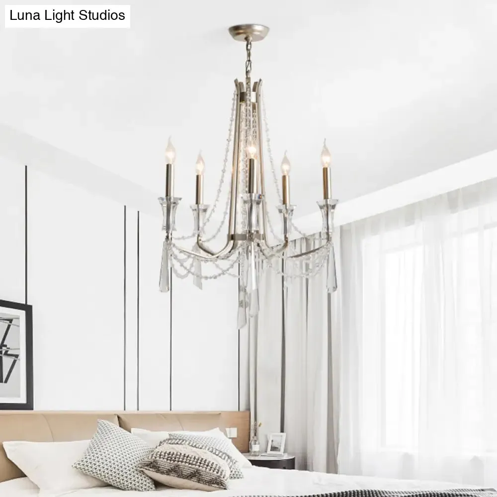 Rustic Nickel Candlestick Chandelier: Pendant Light with Crystal Detailing